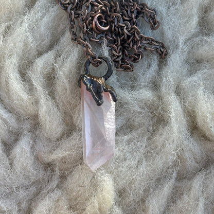 Handmade Rose Quartz Crystal Pendant Necklace SN SA0001