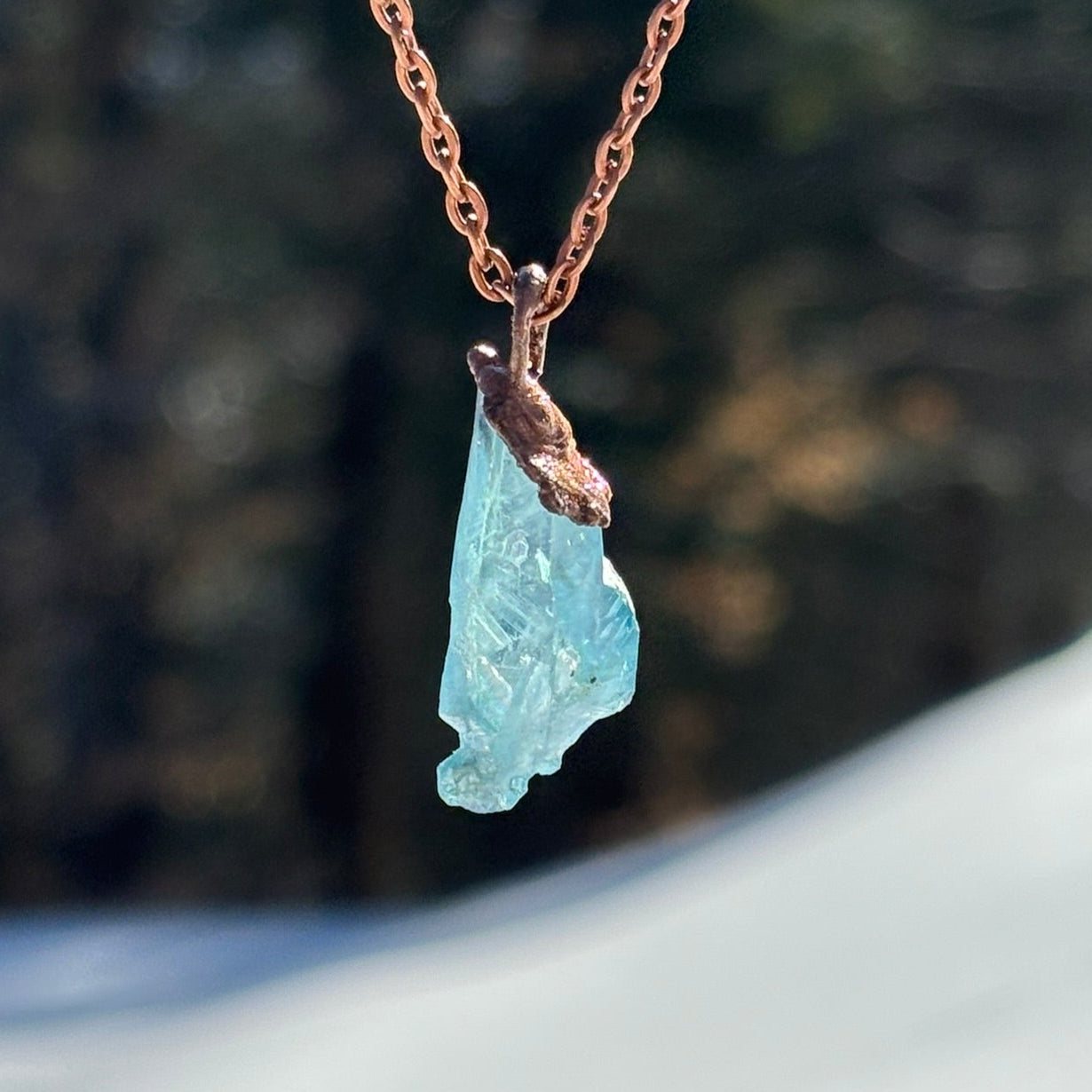 Ocean’s Light Aqua Aura Quartz Throat & Third Eye Chakra Pendant SN SA0004