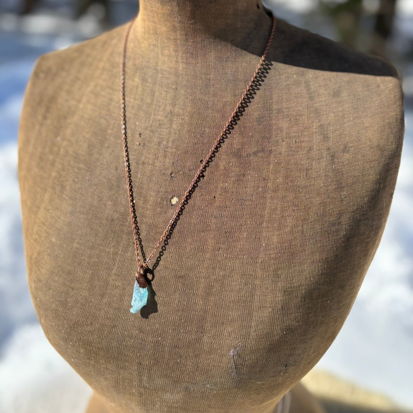 Ocean’s Light Aqua Aura Quartz Throat & Third Eye Chakra Pendant SN SA0004