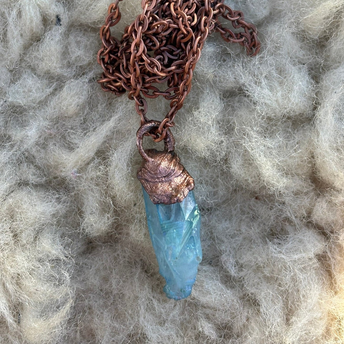 Ocean’s Light Aqua Aura Quartz Throat & Third Eye Chakra Pendant SN SA0004